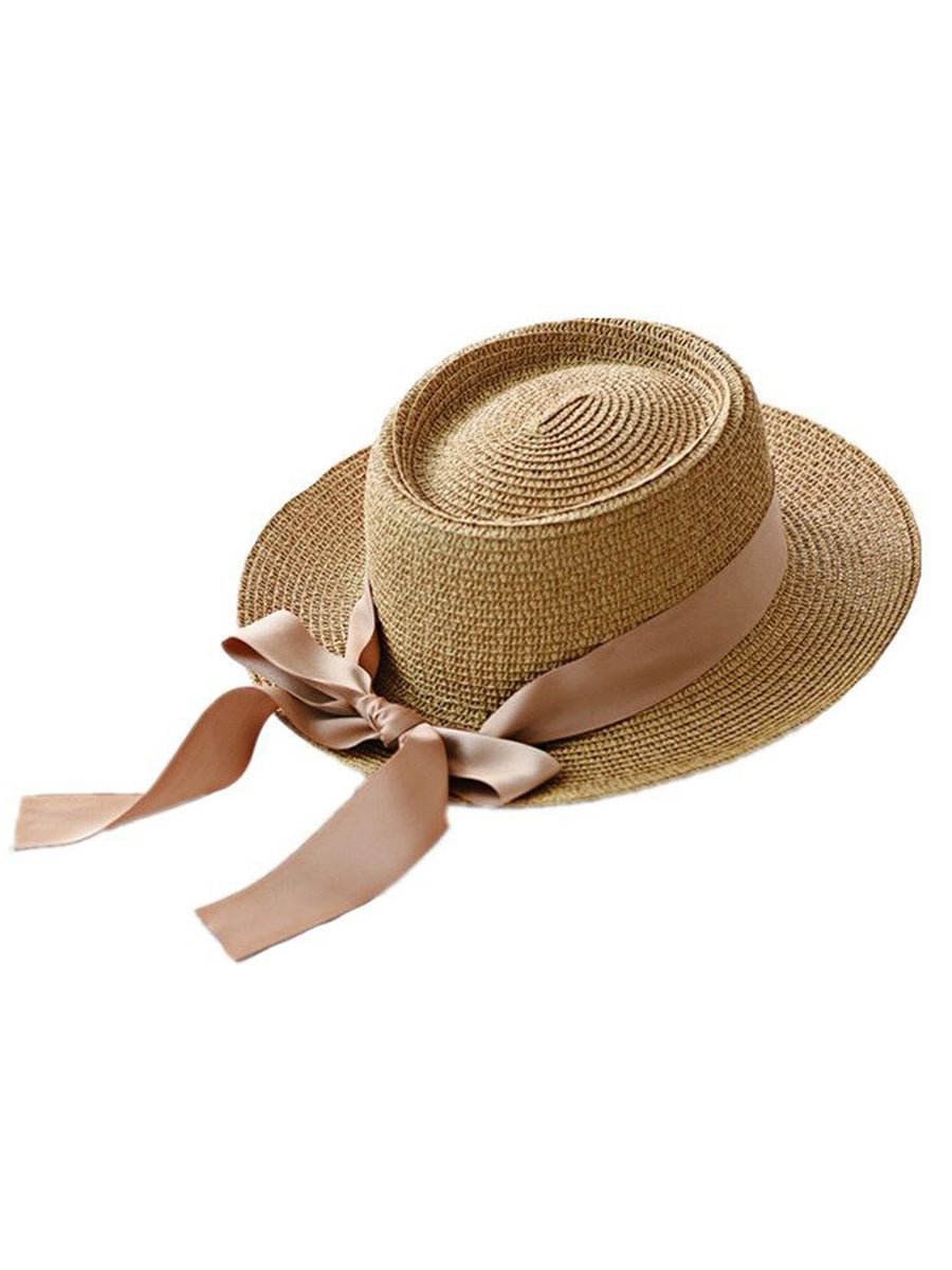 Women Summer Bow Straw Hat Elegant Wild Bow Visor Hat
