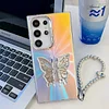 Suitable for Samsung S24 series laser colorful water ripple butterfly bracket protective case (with bracelet)