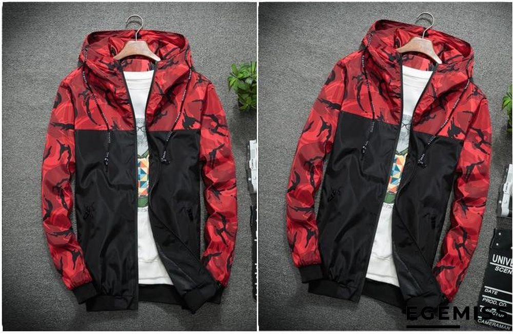 Men's Camouflage Military Casual Zipper Windbreaker Jackets Hooded Coats | EGEMISS