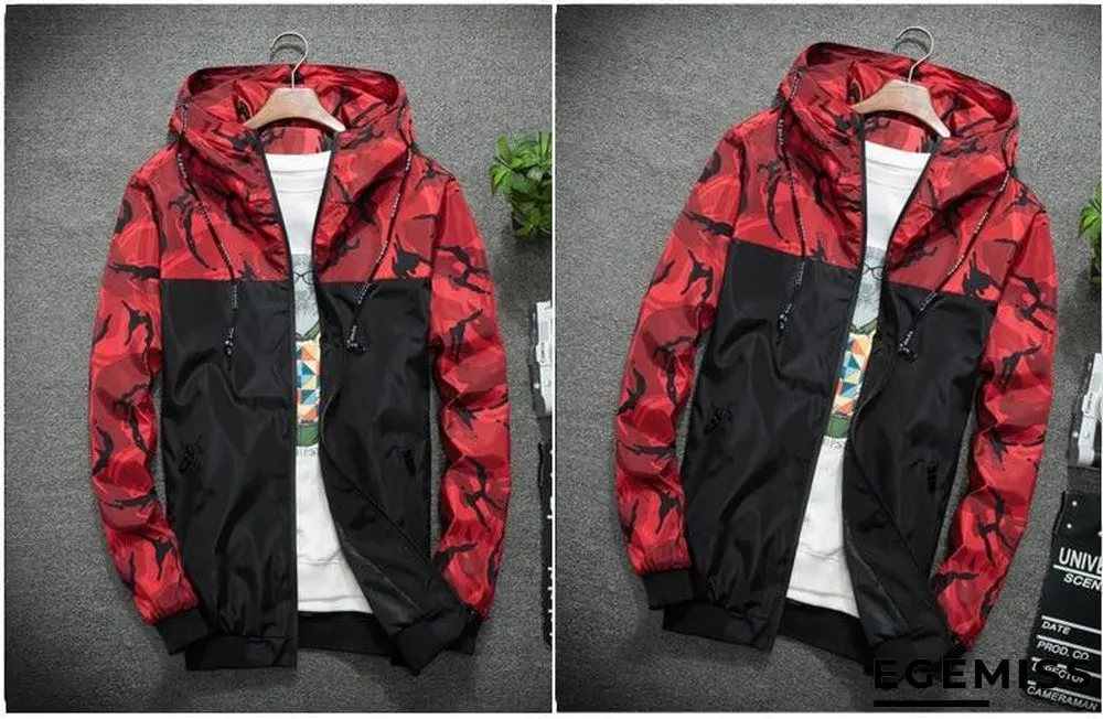 Men's Camouflage Military Casual Zipper Windbreaker Jackets Hooded Coats | EGEMISS