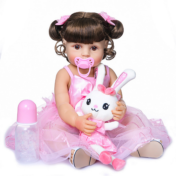 Lovely Pink Lace Dress Girl 22 Inch Lifelike Silicone Full Body Doll