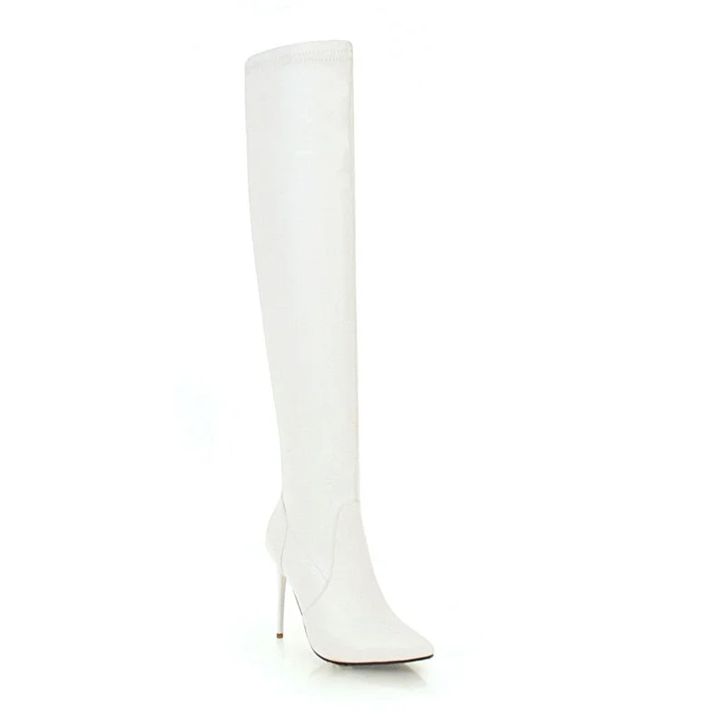 Meotina Over The Knee Boots Woman Pointed Toe Super High Heel Thigh High Boots Stiletto Heel Long Boots Ladies Shoes White 33-46
