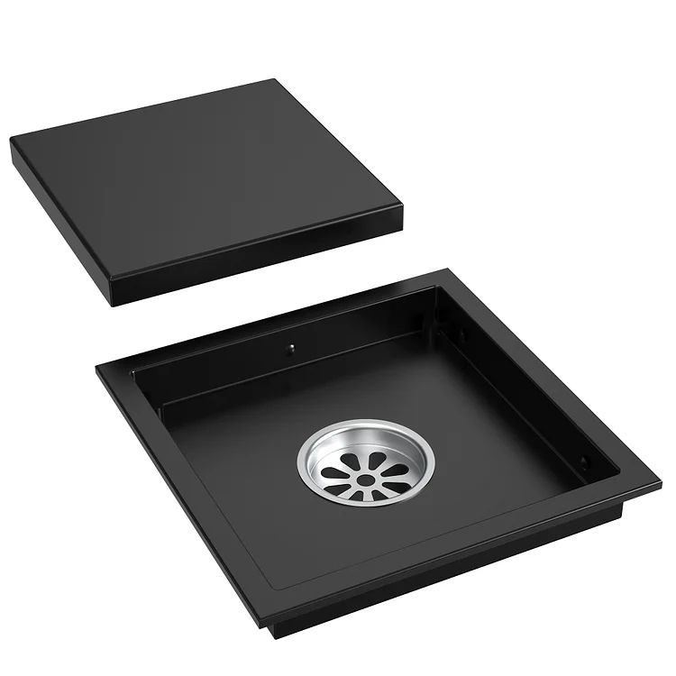 SFS-3066-BK The EVERSTEIN matte black 6-inch square stainless steel floor drain