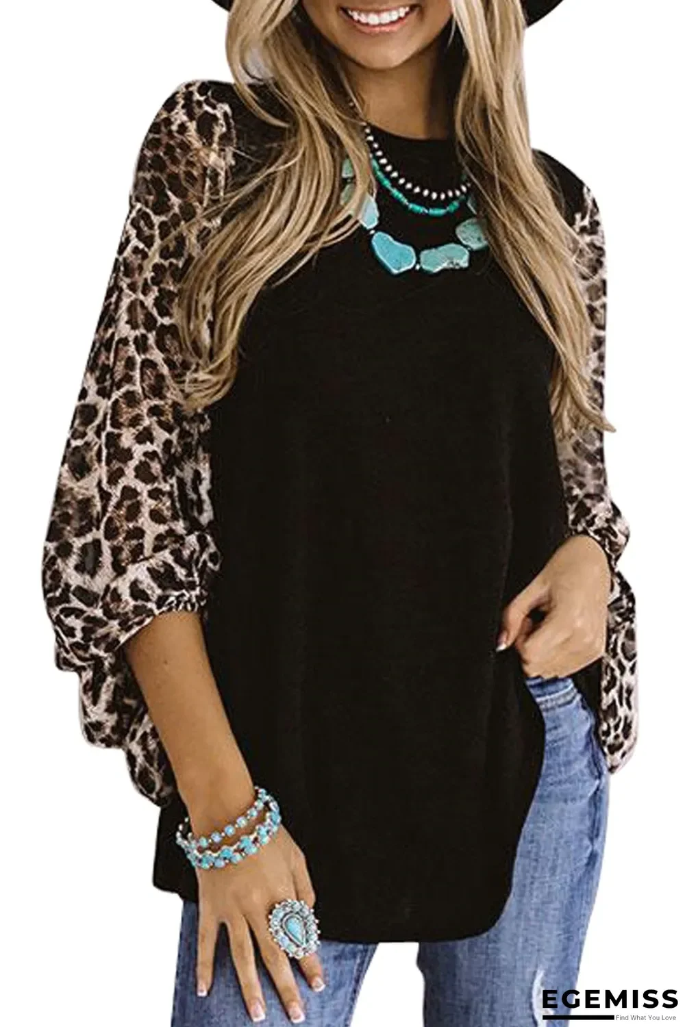 New Leopard Print Long Sleeve Top Women's European and American Round Neck T-shirt for Women | EGEMISS