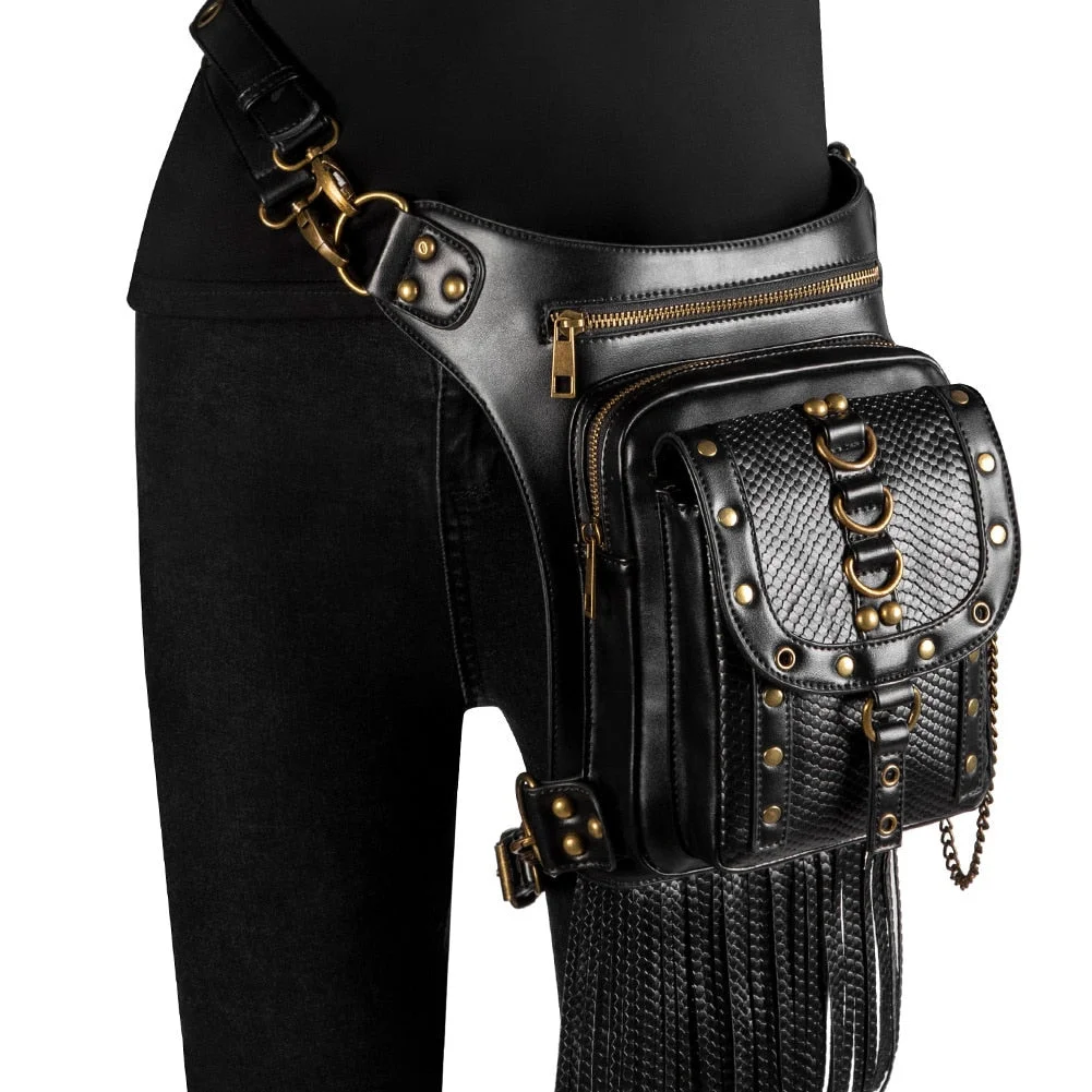 Chain Small Belt Motorcycle Leg Banana Pouch Hip Bag Steampunk Bag Shoulder Messenger Waist Bag Fanny Pack For Women Cyberpunk