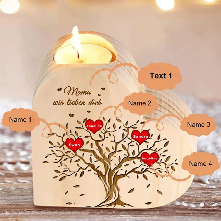 Personalisierte 4 Namen Text Herzform Kerzenhalter- Familie Kerzenhalter