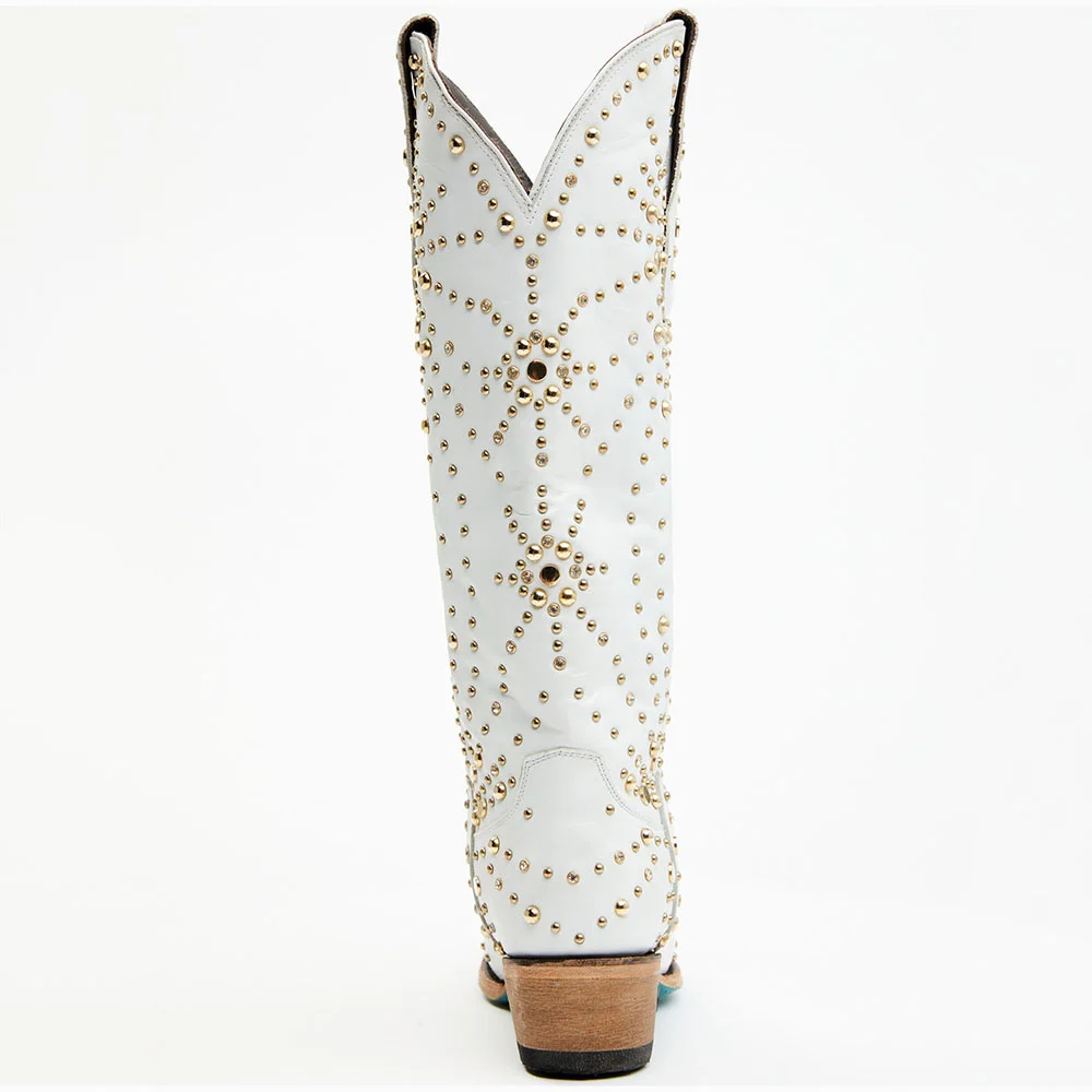 POINTED-TOE HIGH HEEL BOOTS IN WHITE SMOOTH LAMBSKIN