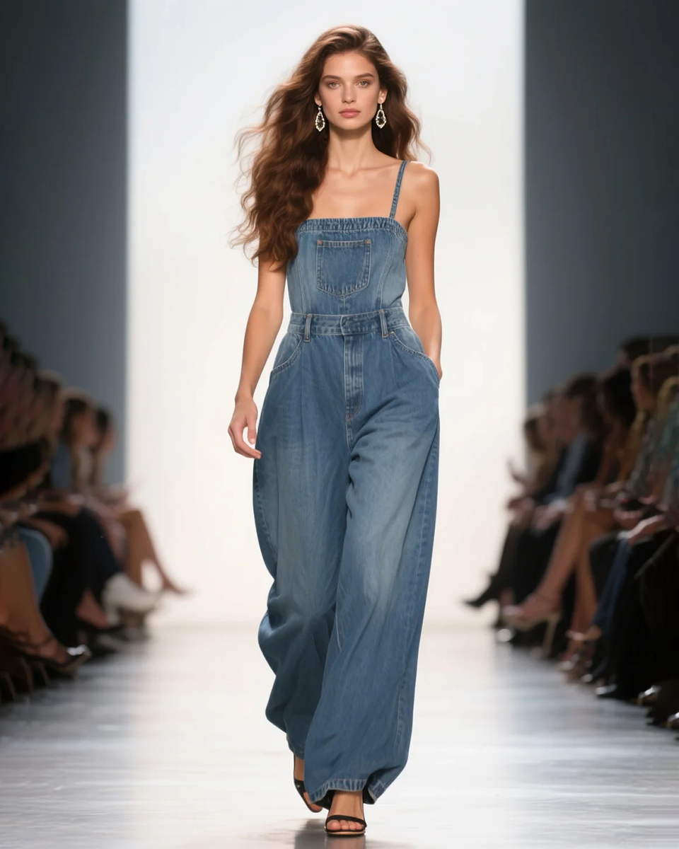 Women's Fashion Elegant Suspender Sleeveless High Waist Denim Jumpsuit