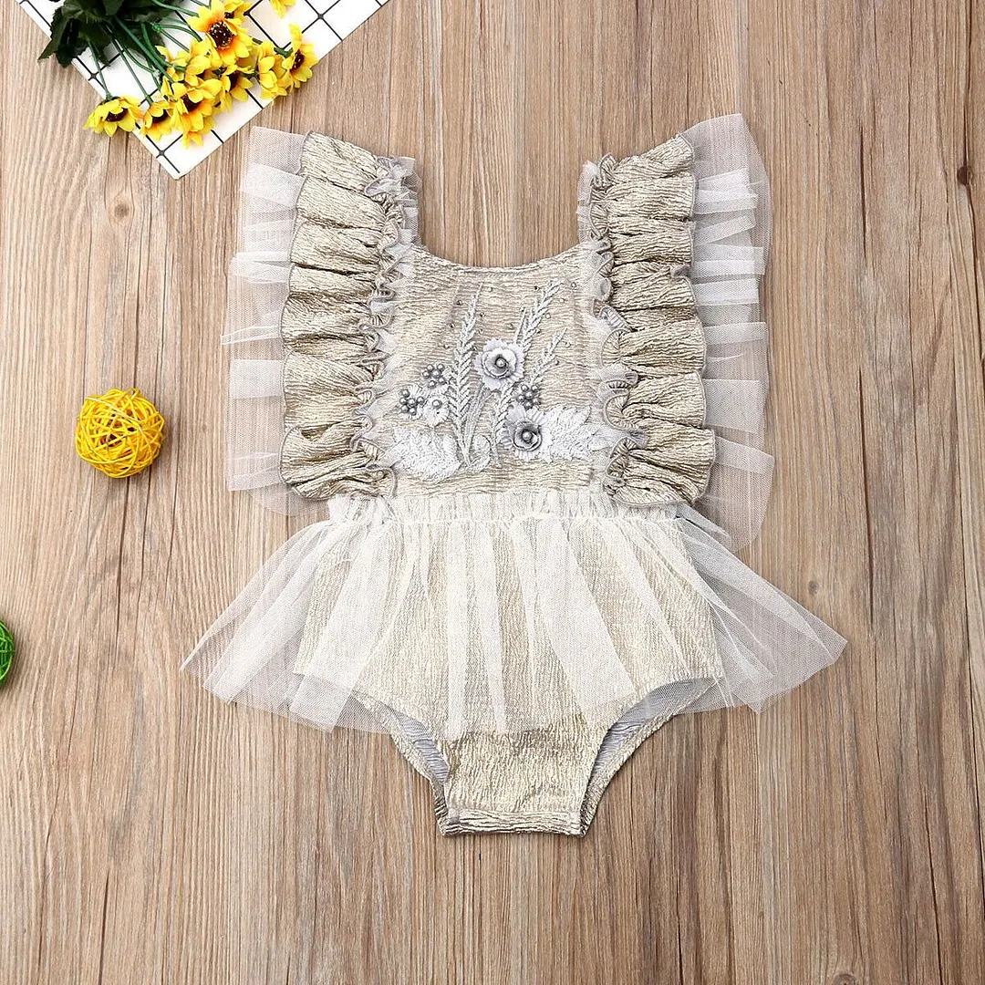 2019 Baby Summer Clothing Newborn Baby Girl Ruffle Sleeve Flower Bodysuit Embroidery Jumpsuit Outfits Chiffon Sunsuit 3M-24M