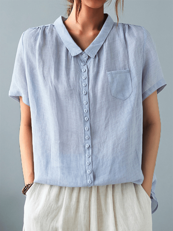 Ladies Casual Cotton And Linen Shirt With Lapel Button Design socialshop
