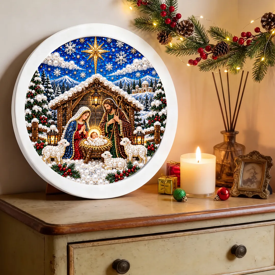 Framed Pearl Painting Kit Christmas Nativity 7.87x7.87in