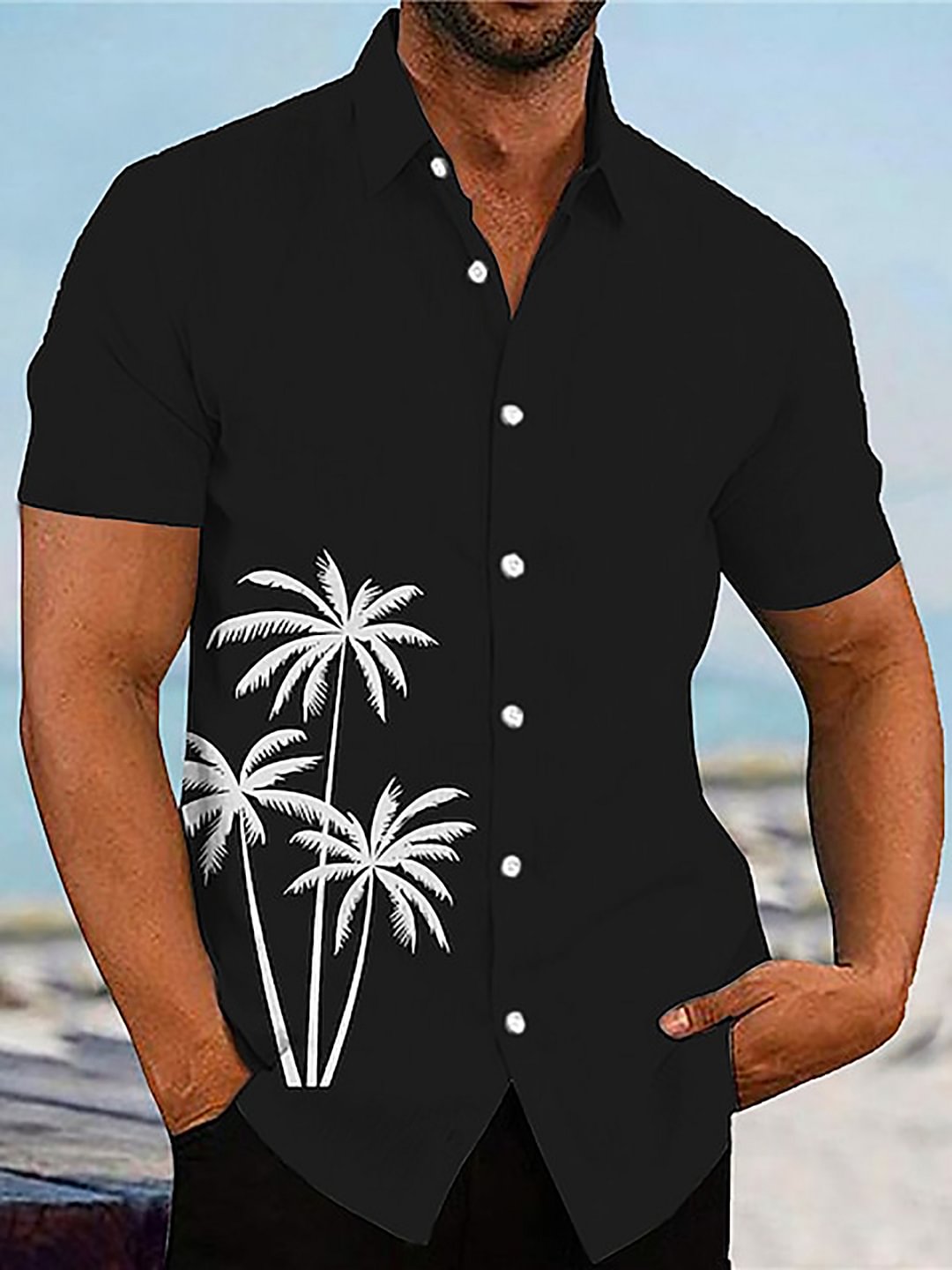 Hawaiian casual coconut tree print short-sleeved shirt