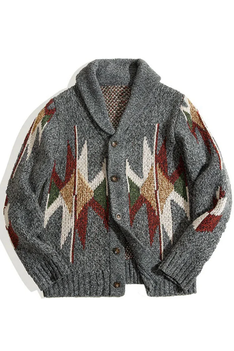 Casual Contrast Jacquard Knit Cardigan