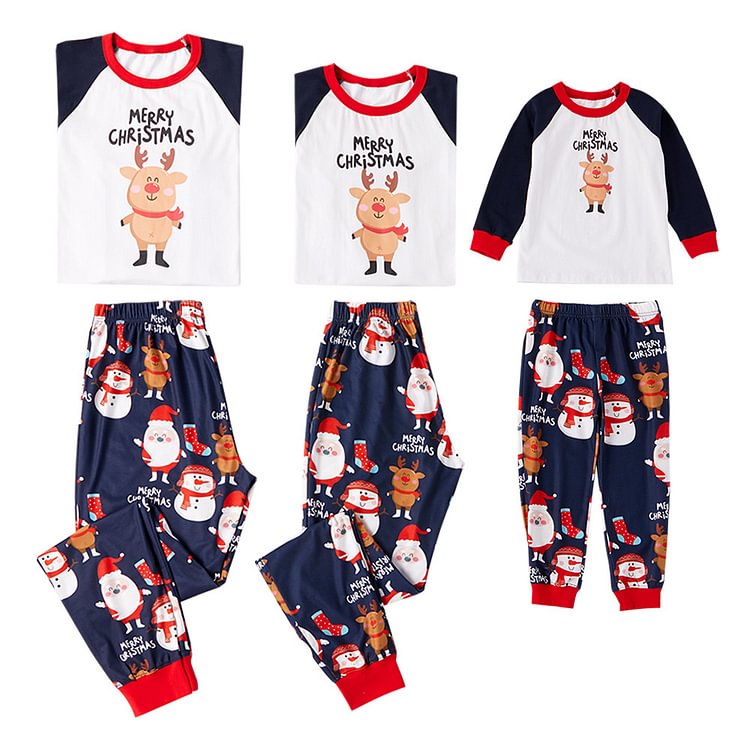 Merry Christmas Santa Elk Snowman Print Family Matching Pajamas 