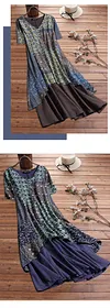 Loose Dress Short-sleeved Cotton Linen Print Fashion Floral Dress