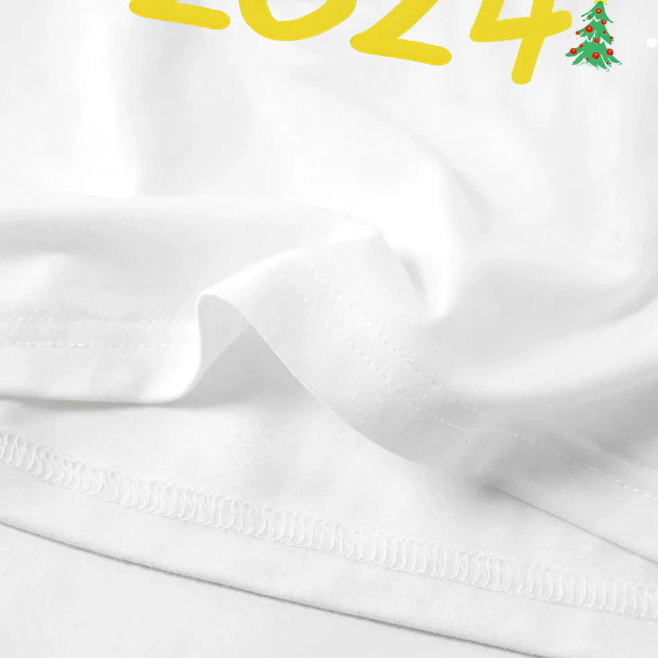 Red Santa Hat "2024 Family Christmas" Monogram Print Contrast White Long Sleeve with Vintage Red&Green Plaid Pants Family Matching Pajamas