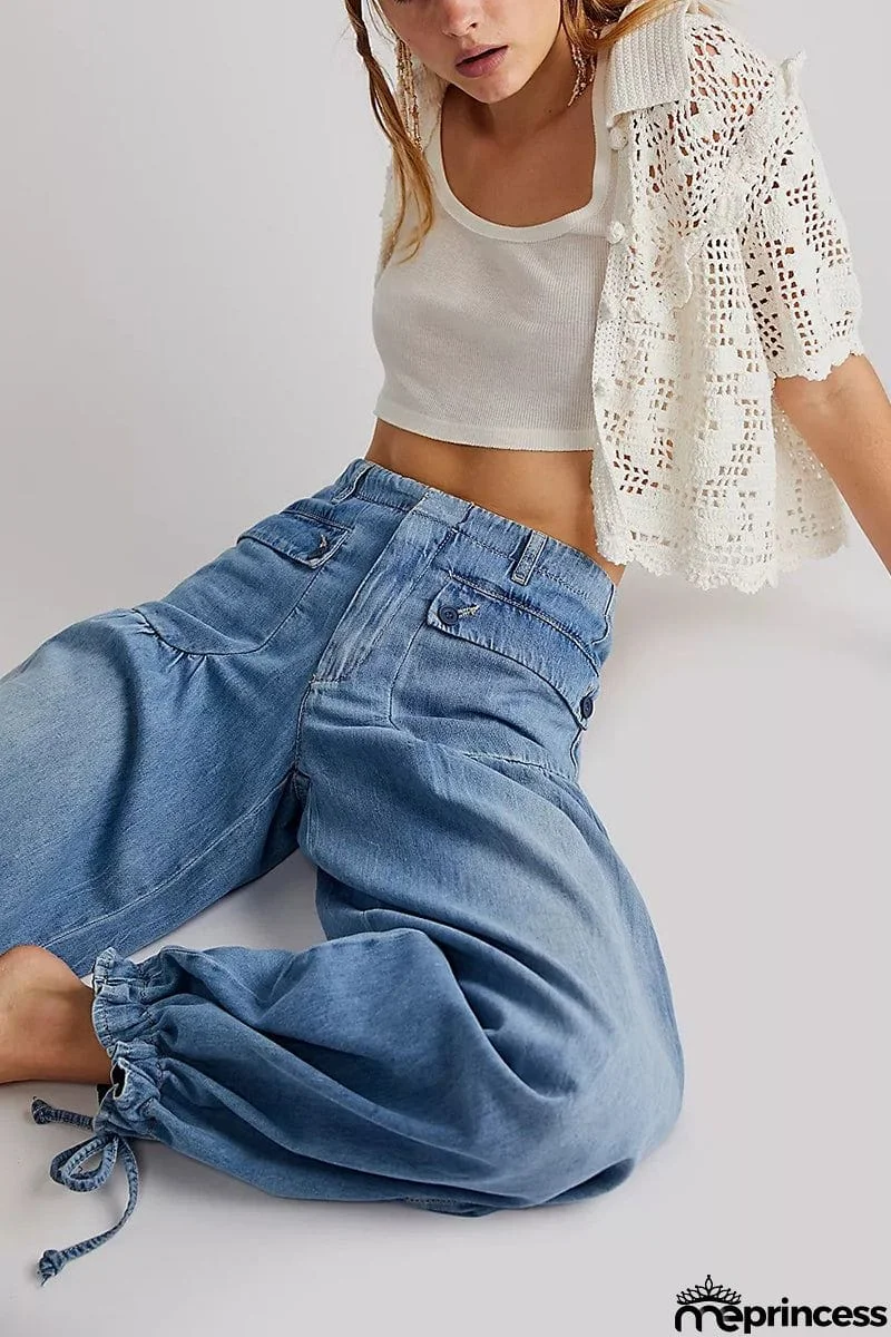 Pockets Drawstring Balloon Jeans