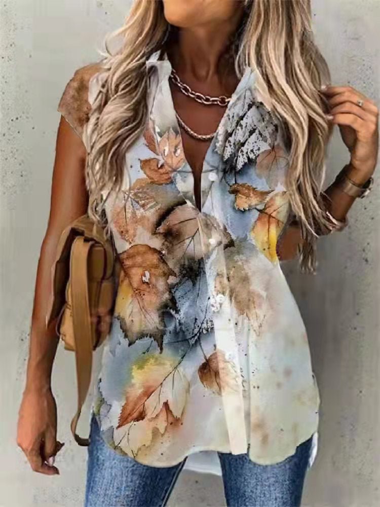 Women Short Sleeve Shirt Collar Printed Graphic Button Top Shirts