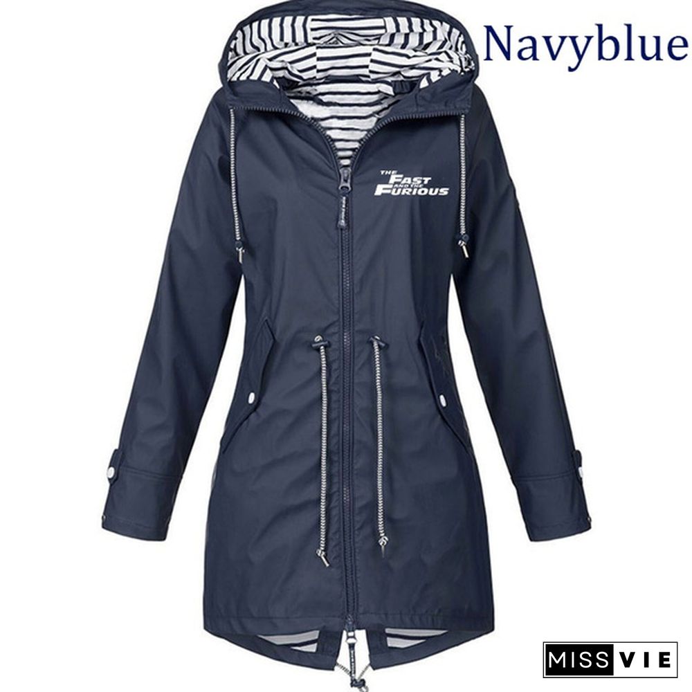 Ladies Double Layer Waterproof Lightweight Rain Jacket Outdoor Hooded Zipper Coats