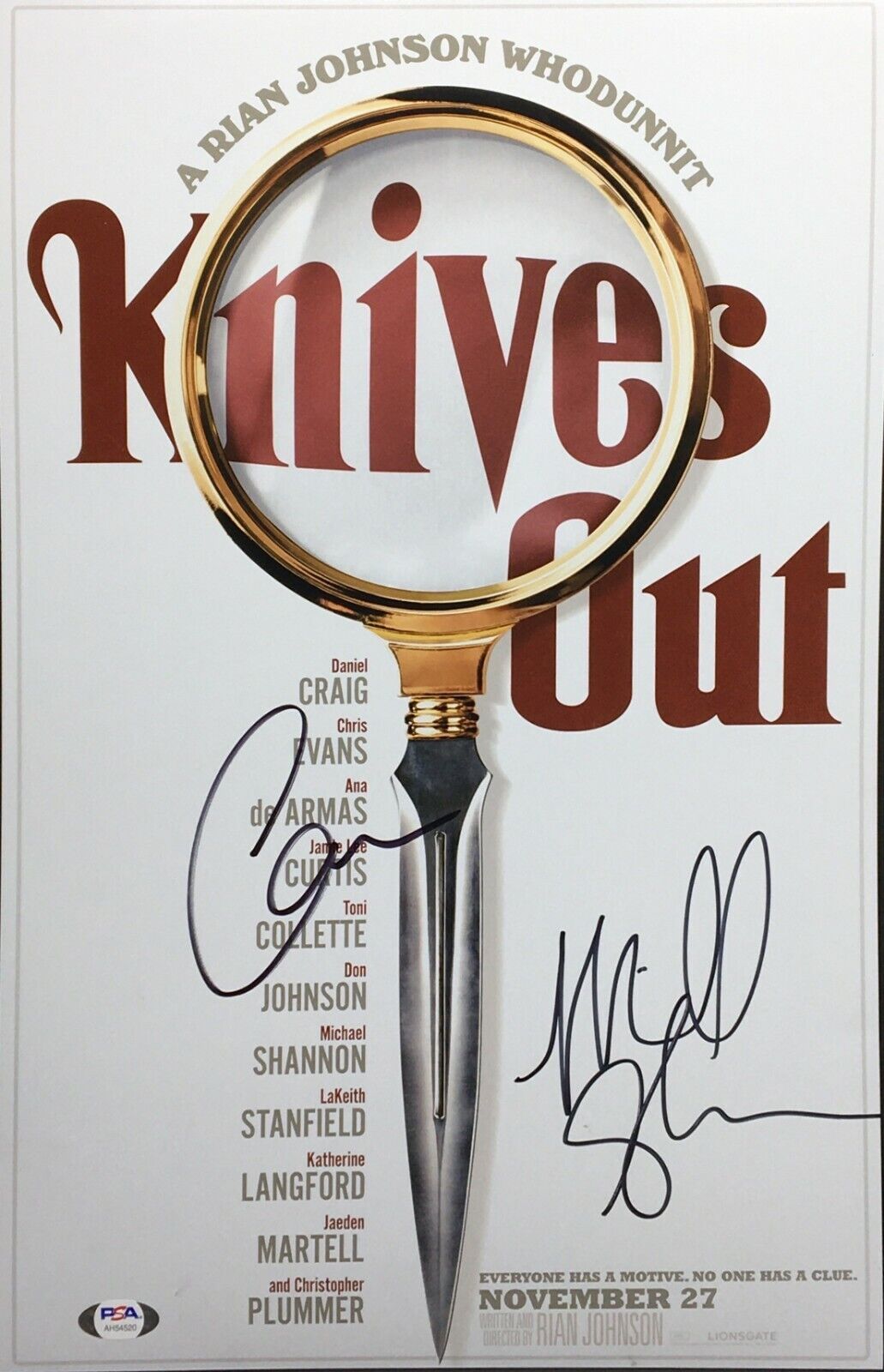 Chris Evans & Michael Shannon Signed 'Knives Out' 11x17 Photo Poster painting PSA AH54520