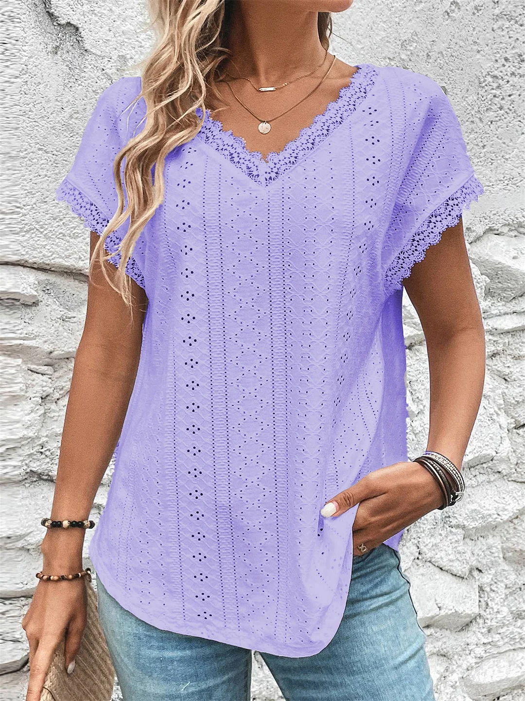 Women Half Sleeve V-neck Solid Color Dress