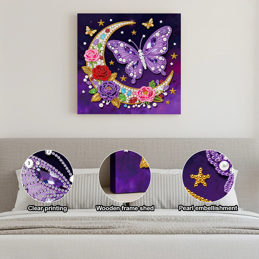 Moon Butterfly Art Diamond Painting Kit for Adults Home Decor 25x25cm With Frame