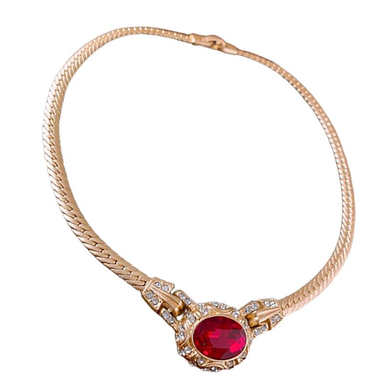 Medieval Ellipse Geometric Alloy Diamond Inlay Necklaces