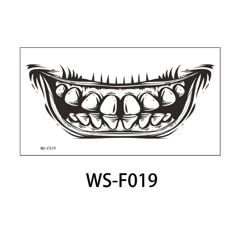 Halloween Stickers Face Temporary Tattoo Sticker for Man Boys Tattoo Body Art Tattoo Black Face Mouth Teeth Tattoo Sticker Sexy