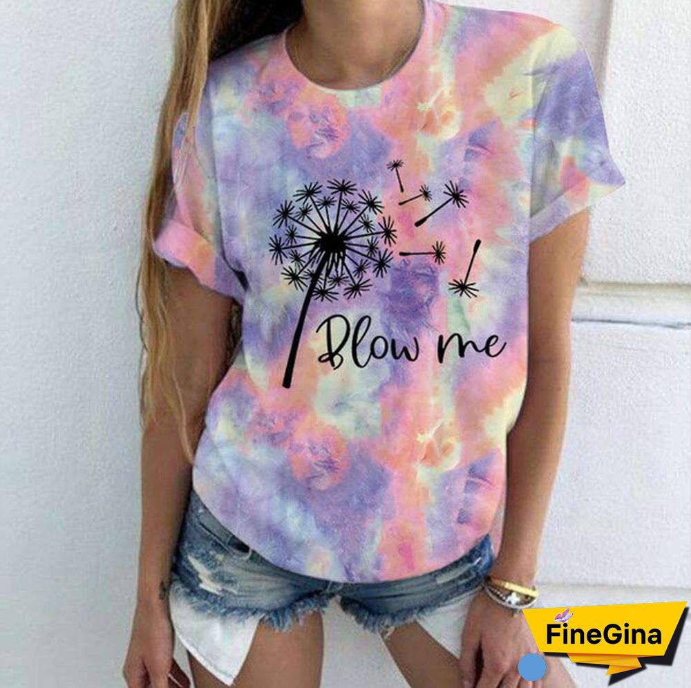 Cute Dandelion Blow Me Printed T-Shirts Women Short Sleeve Funny Round Neck Tee Shirt Casual Summer Tops