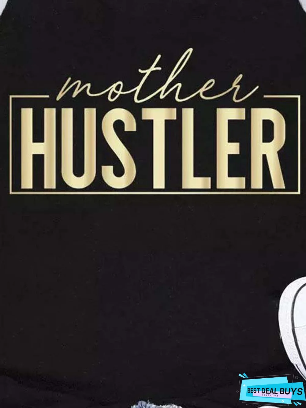 Letter Cotton-Blend Sleeveless Casual Shirts & Tops