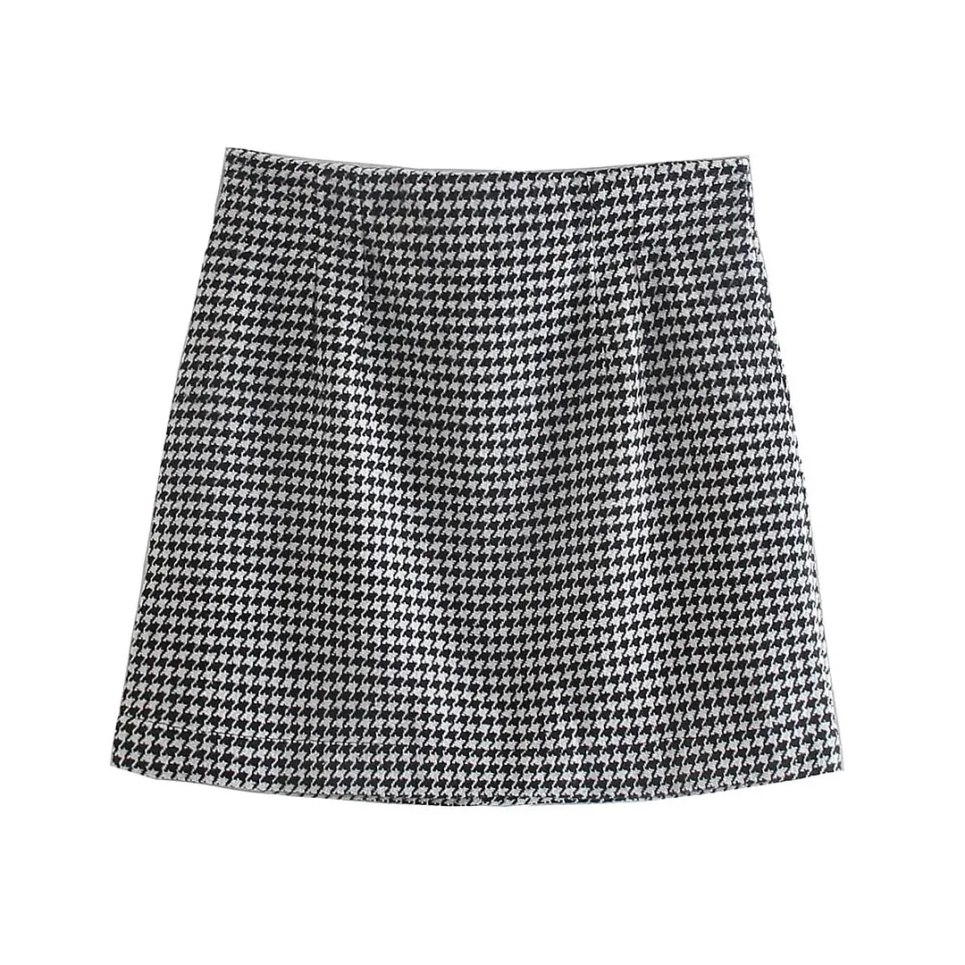 Za Women Shirts Oversize Houndstooth Jacket coats With Pocket Female Vintage Plaid Jacket Spring Tassel Coat TRF Mujer 2021 New