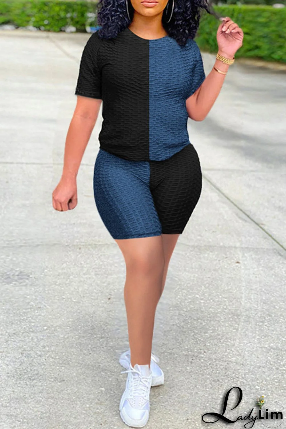 Yellow Grey Fashion Casual Solid Patchwork O Neck Short Sleeve Two Pieces