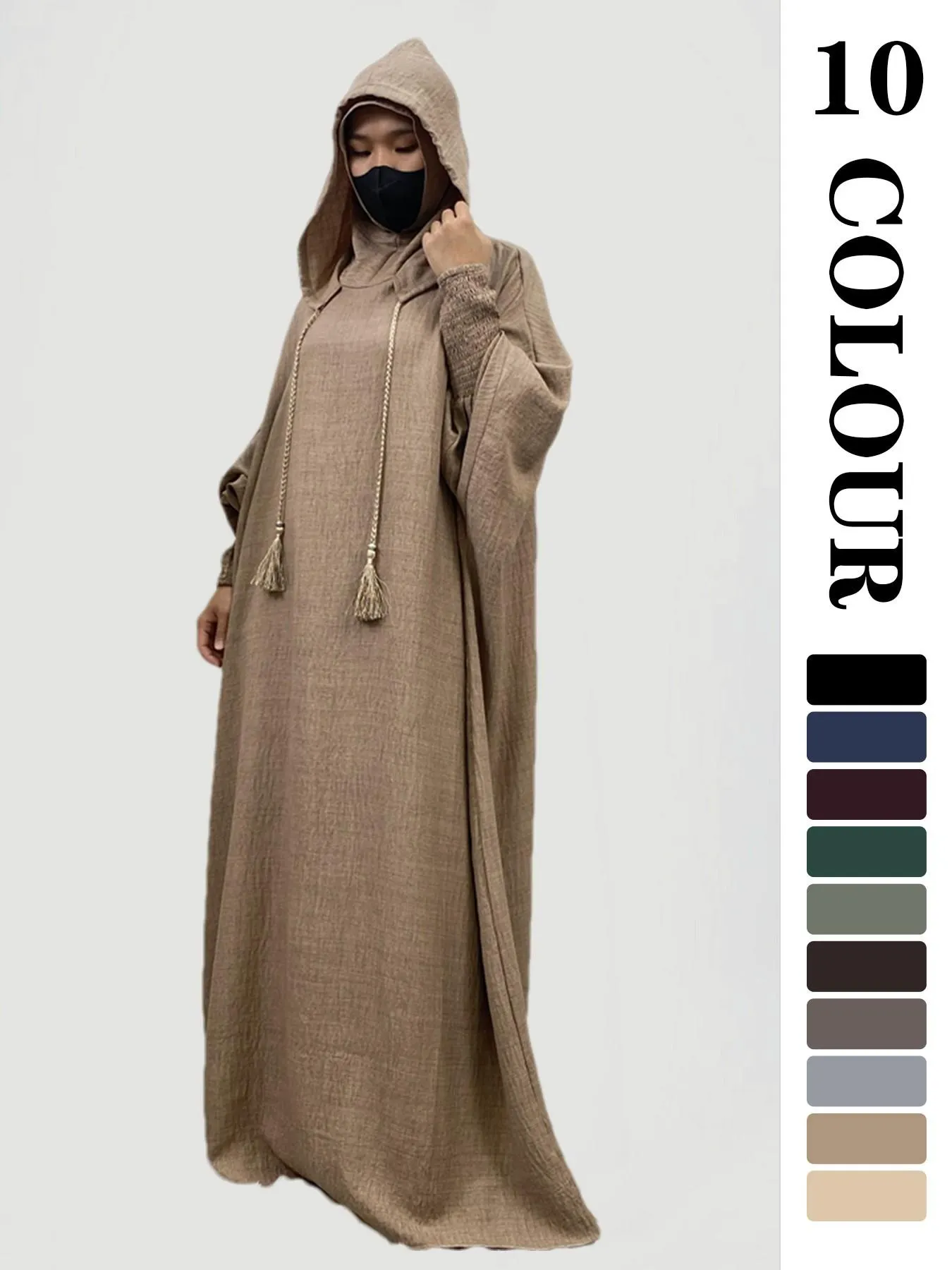 Women's Solid Hooded Dress, Casual Long Sleeve Dress for Fall & Winter, Women's Islamic Clothing for Daily Wear, Modesty Muslim Clothing