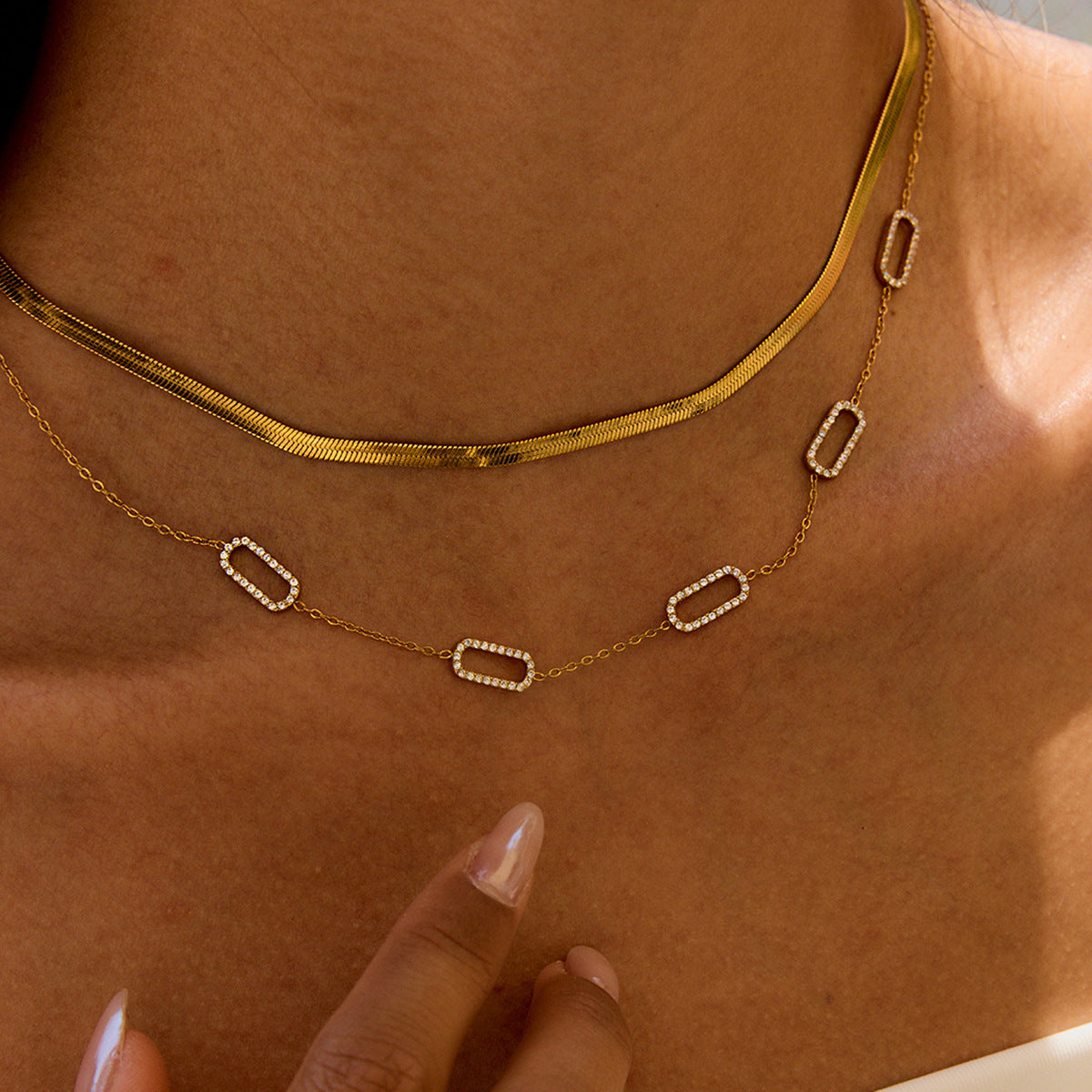 Jie Ding Stainless Steel Rhinestone Necklace Jewelry Clavicle Chain Hot Style Titanium Steel