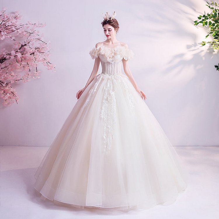 Women's Wedding Dresses White Starry Sky Off-Shoulder Wedding Dress