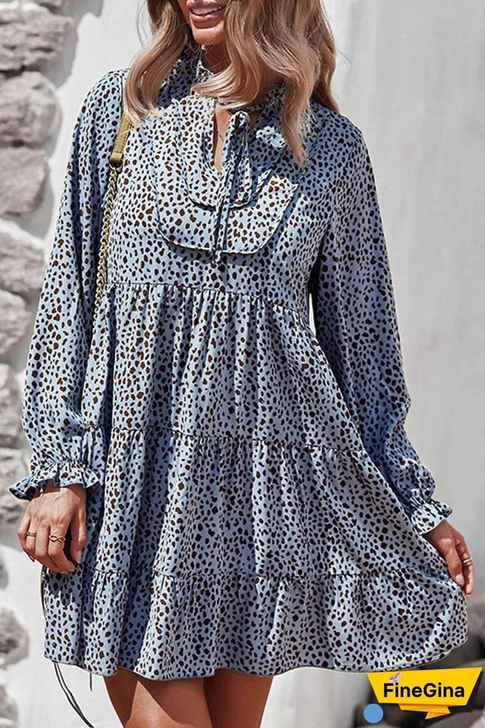 Fashion Street Print Split Joint V Neck A Line Dresses