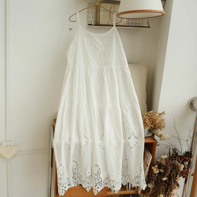 Queenfunky cottagecore style Pure Cotton Lace Bottoming Slip Dress QueenFunky