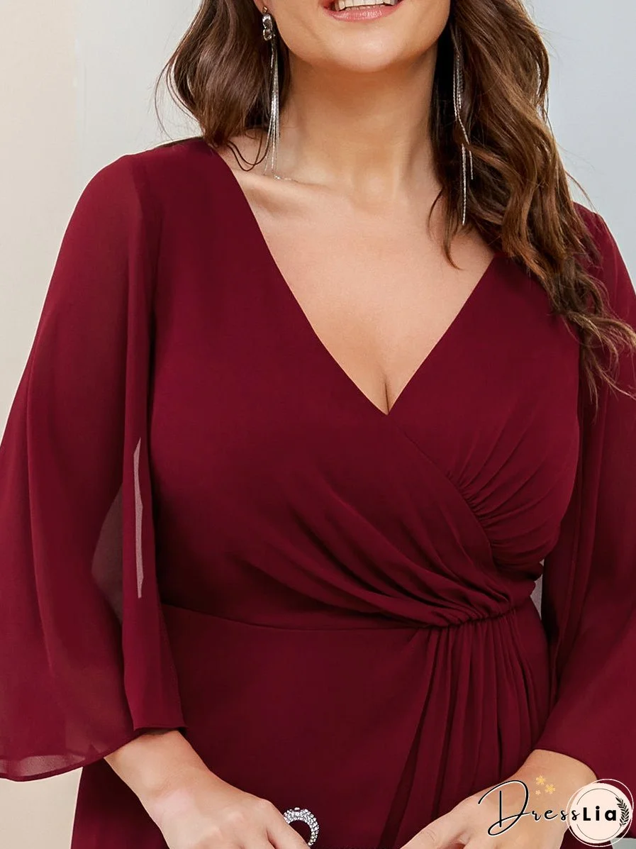 V Neck A Line Wholesale Bridesmaid Dresses with Long Ruffles Sleeves
