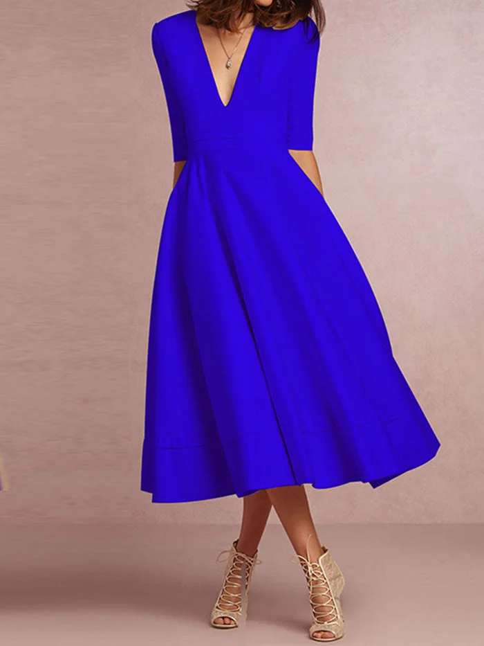 Deep V Sexy Mid Sleeve Dress