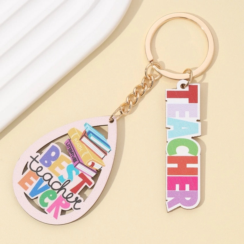 Modern Style Letter Wood Teachers’ Day Unisex Keychain
