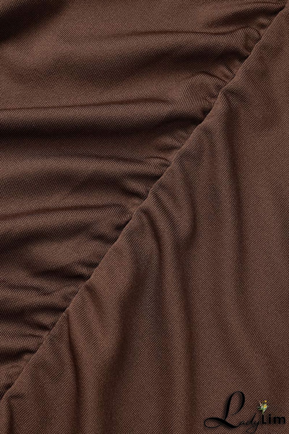 Dark Brown Sexy Solid Patchwork Spaghetti Strap One Step Skirt Plus Size Dresses