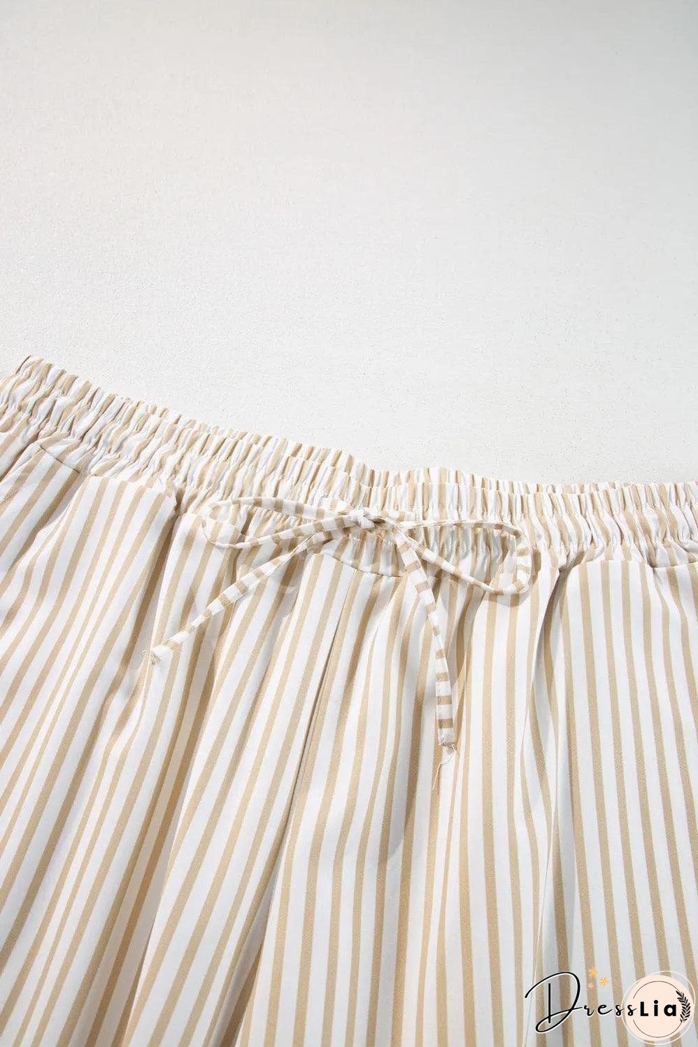 Khaki Stripe Plus Size Drawstring High Waist Wide Leg Pants