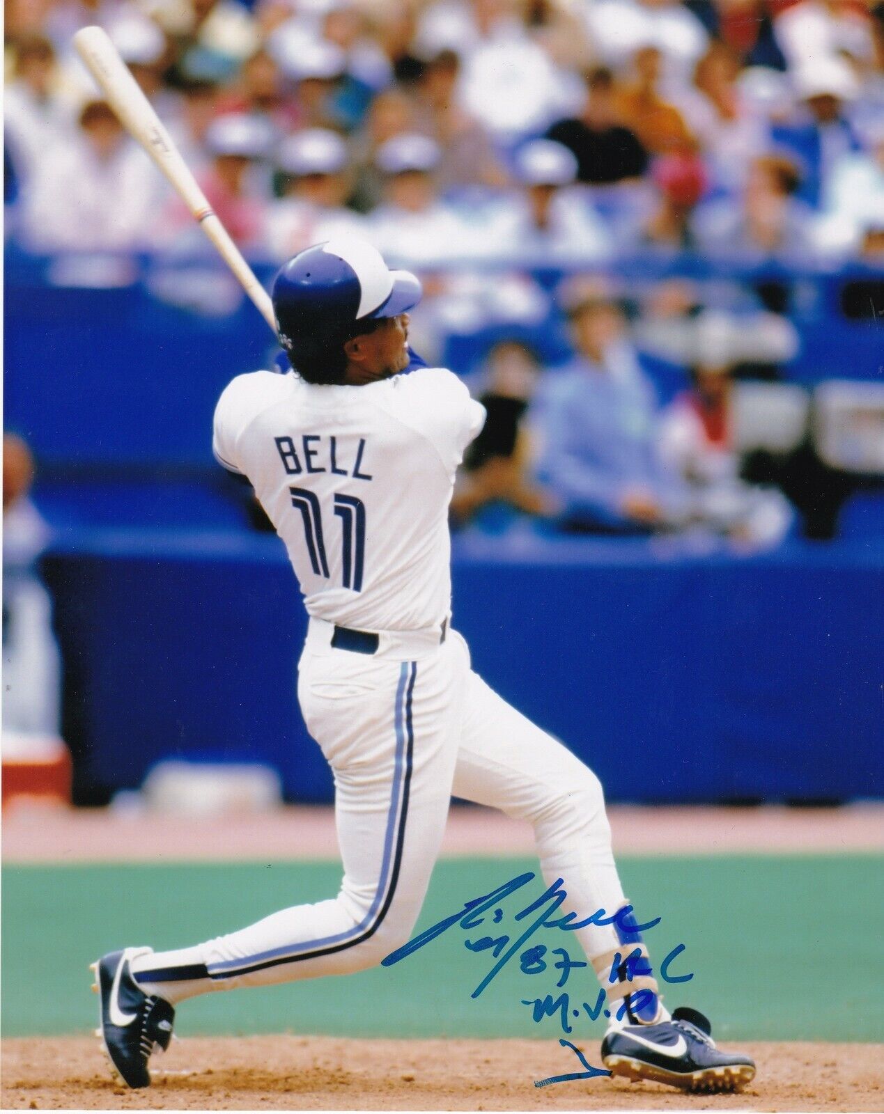 GEORGE BELL TORONTO BLUE JAYS 87 AL MVP ACTION SIGNED 8x10