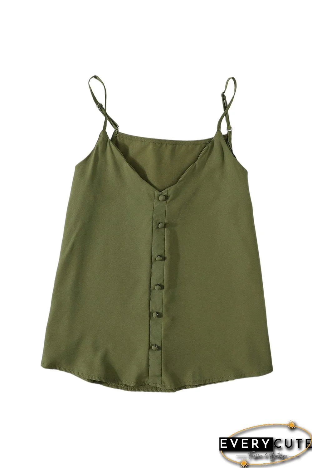 Green Spaghetti Straps Buttoned V Neck Vest