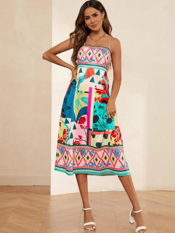 Multicolor Printing Midi Dress