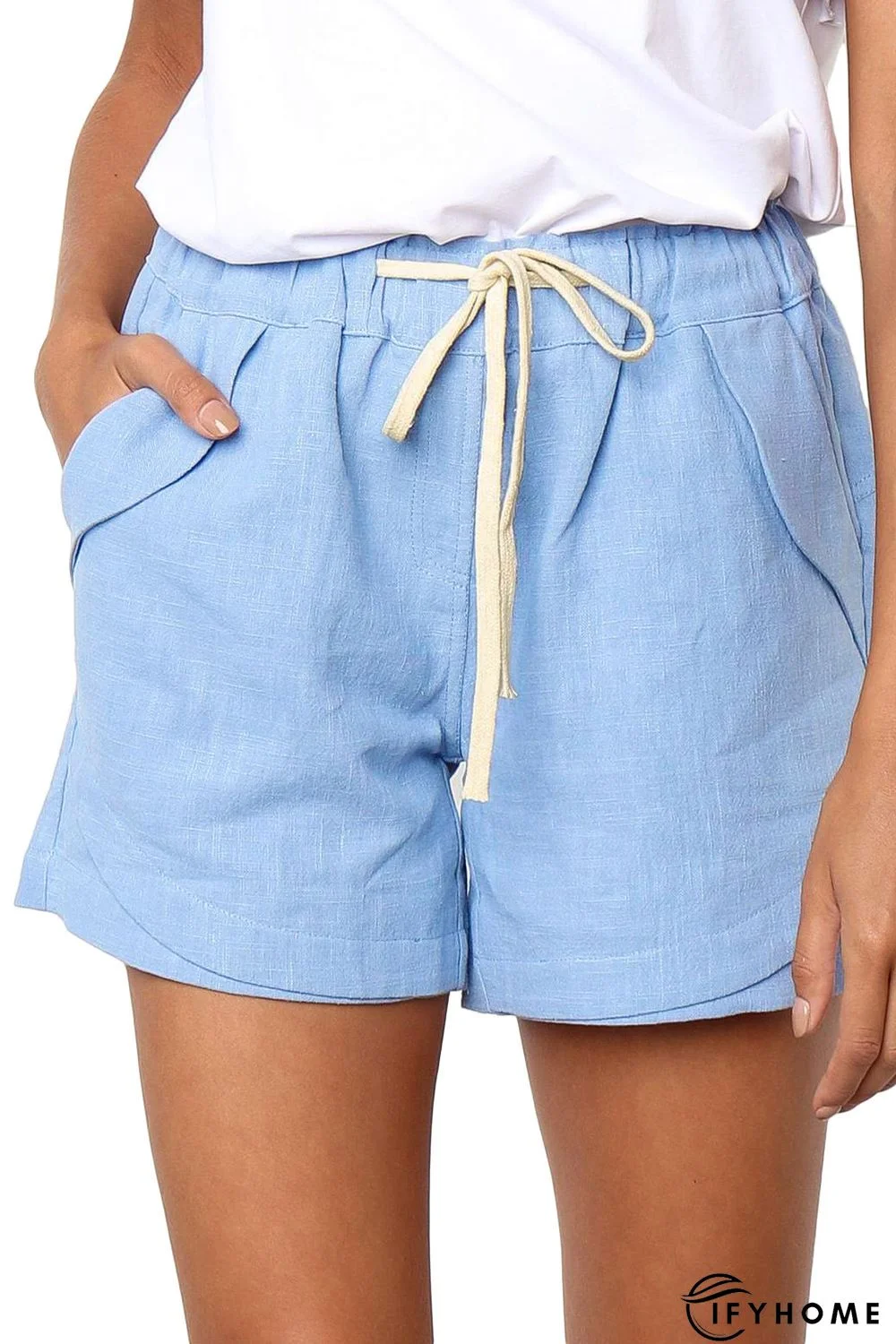 Women Cotton Linen Casual Summer Elastic Waist Comfy Shorts with Pocket | IFYHOME