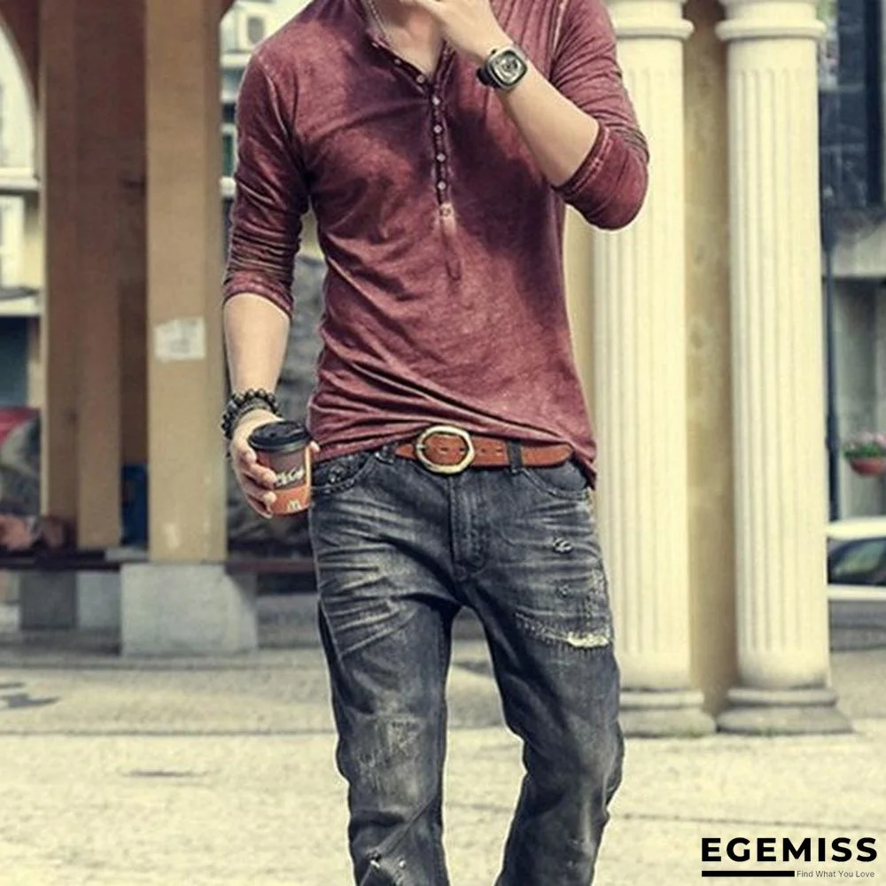 Men Shirt V-neck Long Sleeve Tee&Tops Stylish Slim  T-shirt Button Casual Male Clothing Plus Size 3XL | EGEMISS