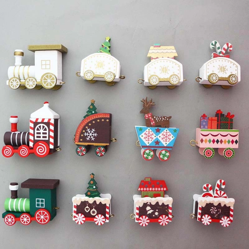 Cartoon Christmas Track Train Wooden Decorative Truck Toy 1 Set