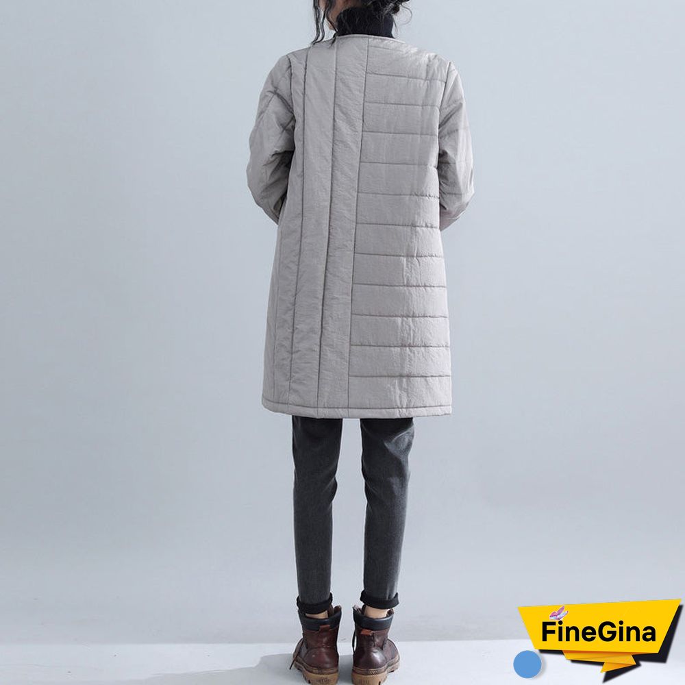 New gray Parkas Loose fitting o neck snow jackets Elegant Chinese Button winter outwear
