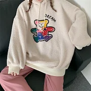 Dwblockchain autumn winter fleece hoodies women casual full Sleeve hooded sweatshirt harajuku lambs wool cartoon oversized hoodie y2k clothes